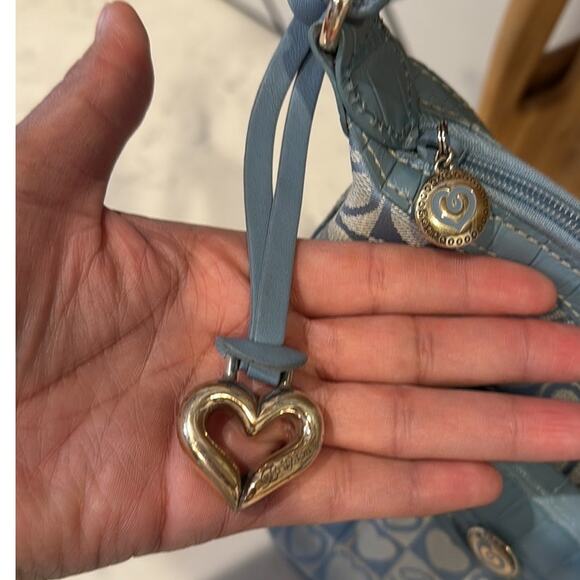 Brighton double pockets blue Jacquard croco Hobo medium Y2K shoulder bag leather - Picture 4 of 10